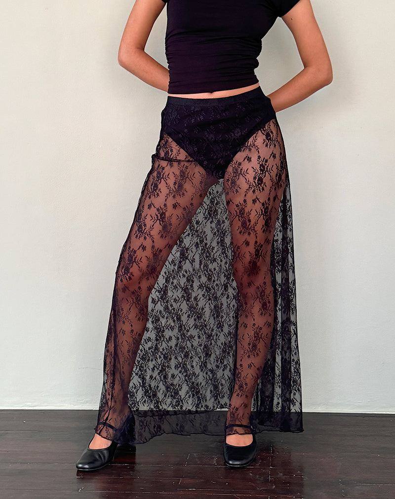 Maxi gonna Nevali in pizzo nero Wild Rose