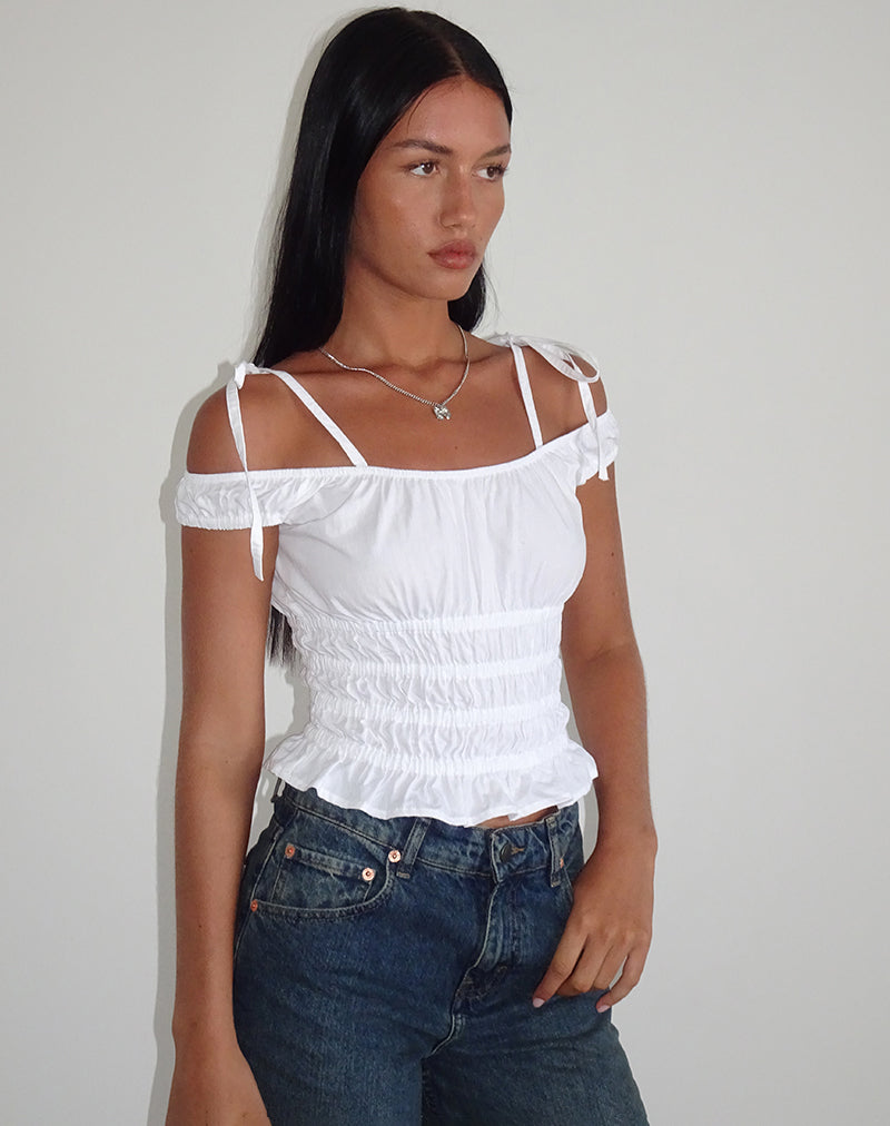 Immagine di Xavan Bardot Tie Shoulder Top in bianco