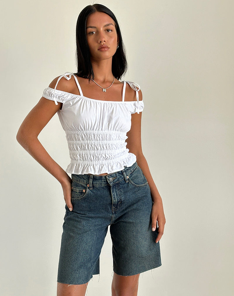 Xavan - Top bardot con spalle a cravatta in bianco