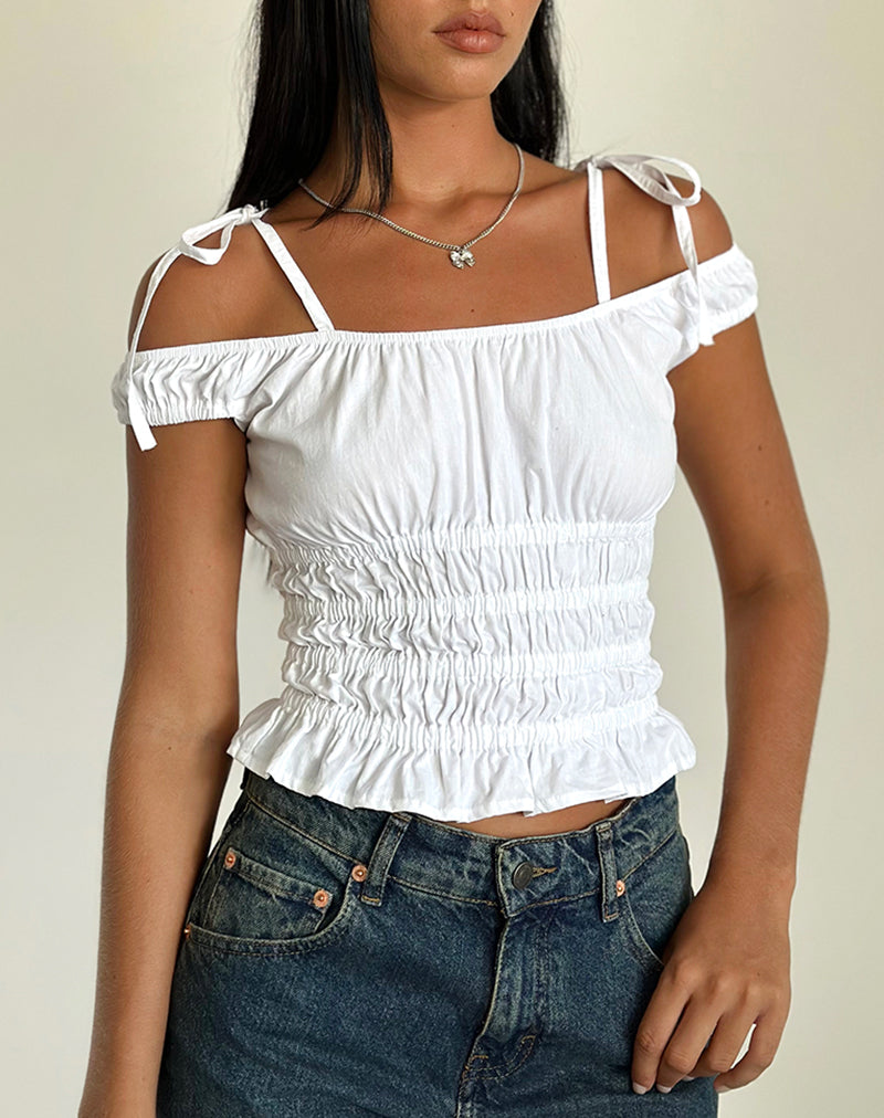 Xavan - Top bardot con spalle a cravatta in bianco