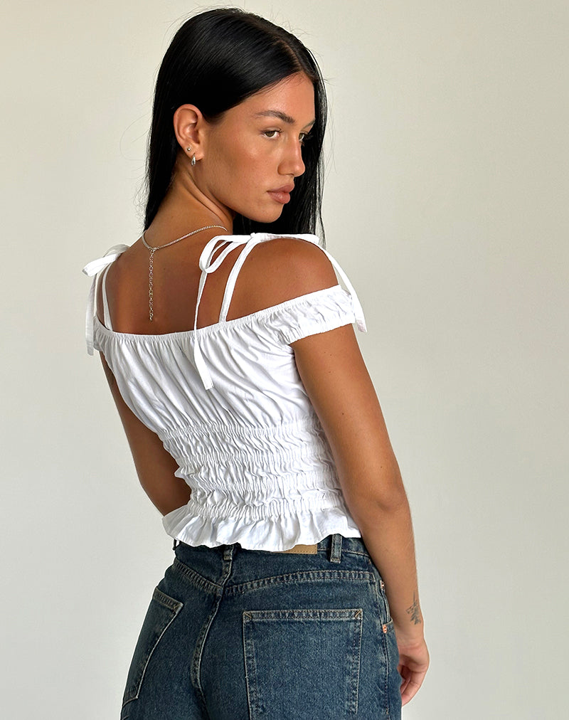Immagine di Xavan Bardot Tie Shoulder Top in bianco