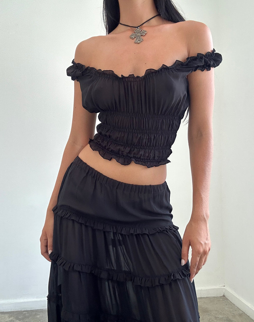 Xavi - Top bardato in chiffon nero