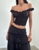 Immagine di Xavi Shirred Bardot Top in chiffon Nero