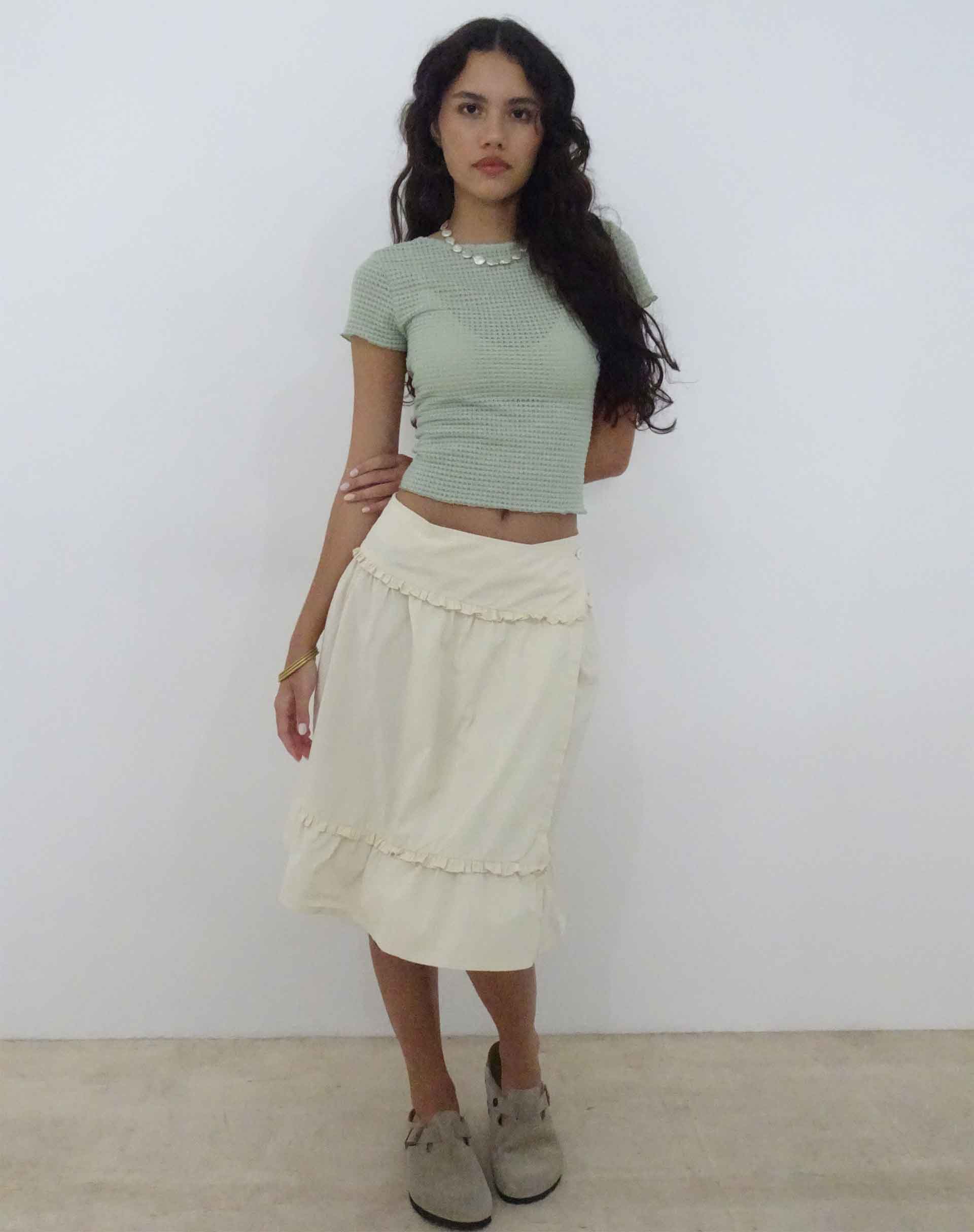 Immagine di Xiwang Crop Top in Salvia con struttura all'uncinetto