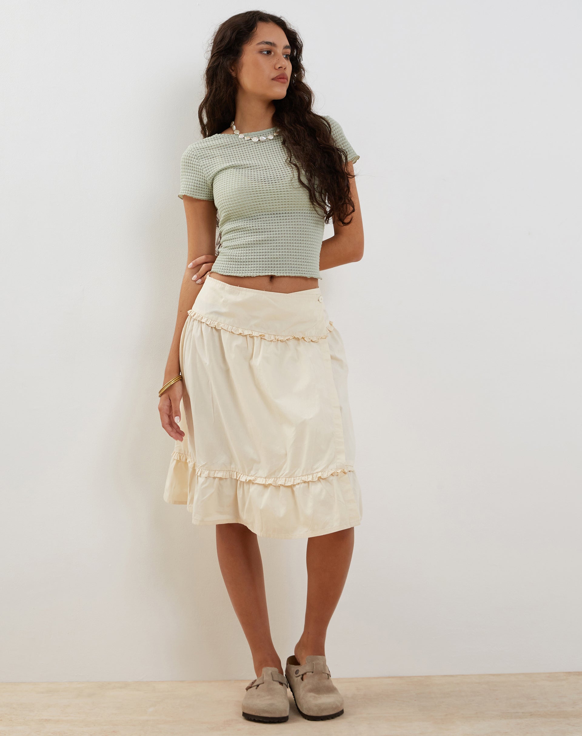 Immagine di Xiwang Crop Top in Salvia con struttura all'uncinetto
