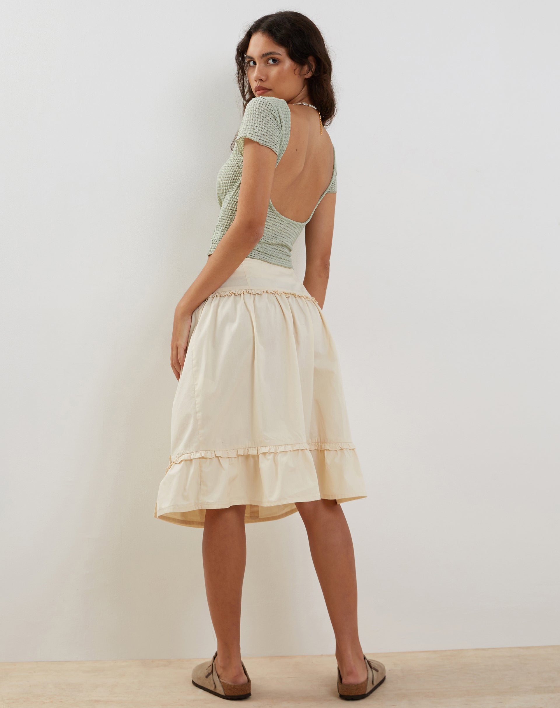 Immagine di Xiwang Crop Top in Salvia con struttura all'uncinetto