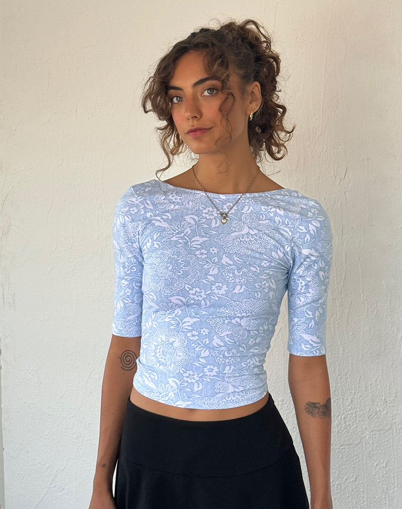 Immagine di Xiwani Top in lycra bianca con stampa ornamentale