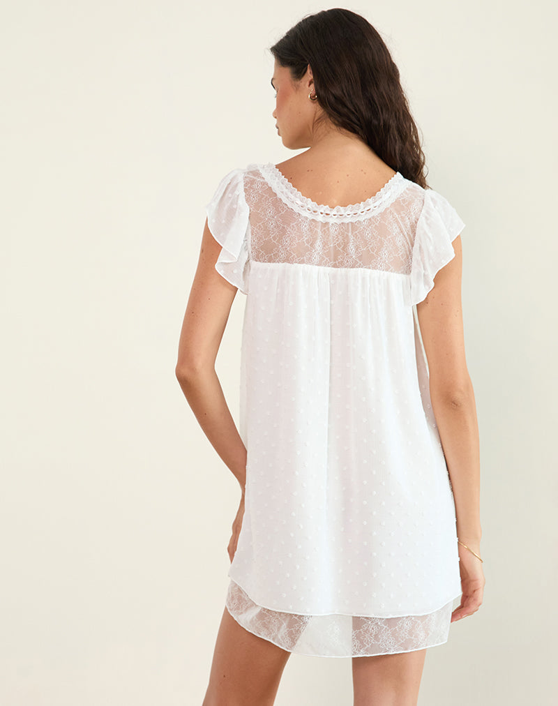 Immagine di Yagis Smock Mini Abito in Chiffon Dobby Bianco Pizzo
