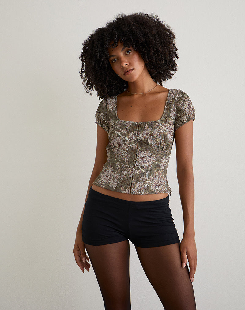 Immagine della blusa Yakova in tessuto floreale verde