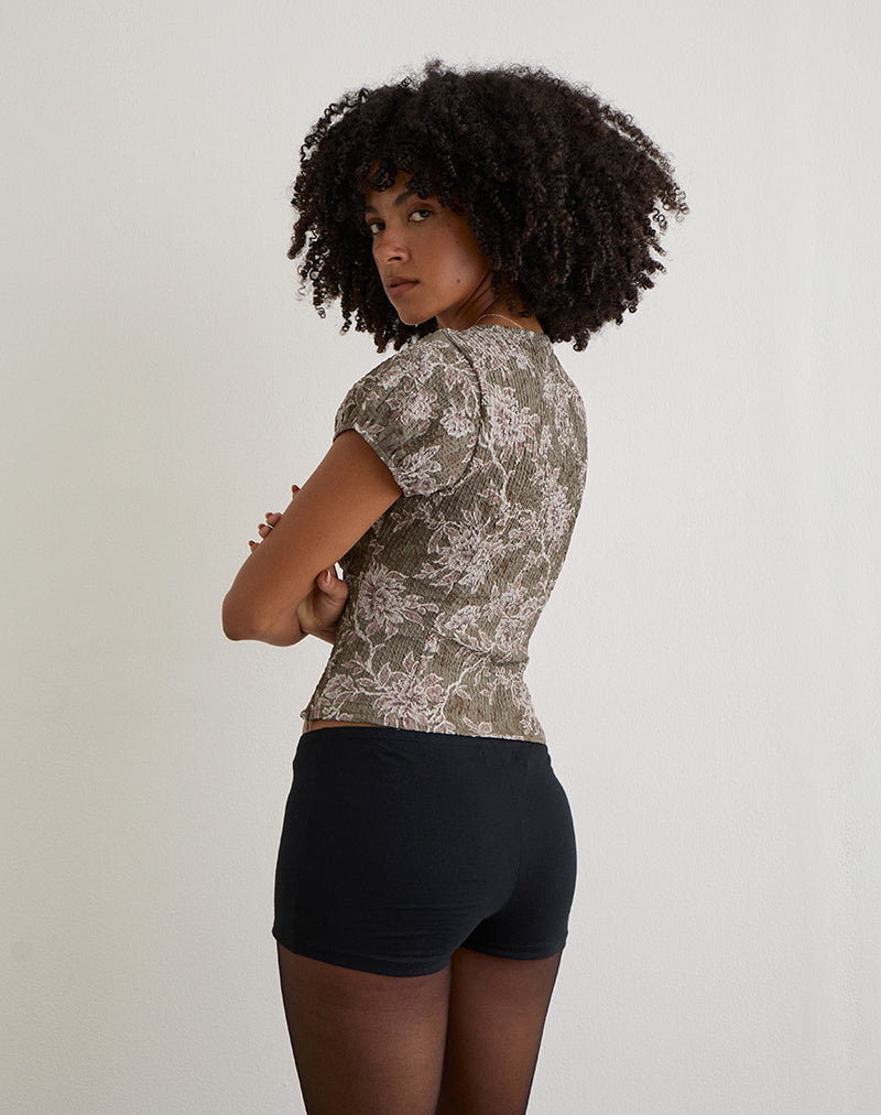 Immagine della blusa Yakova in tessuto floreale verde