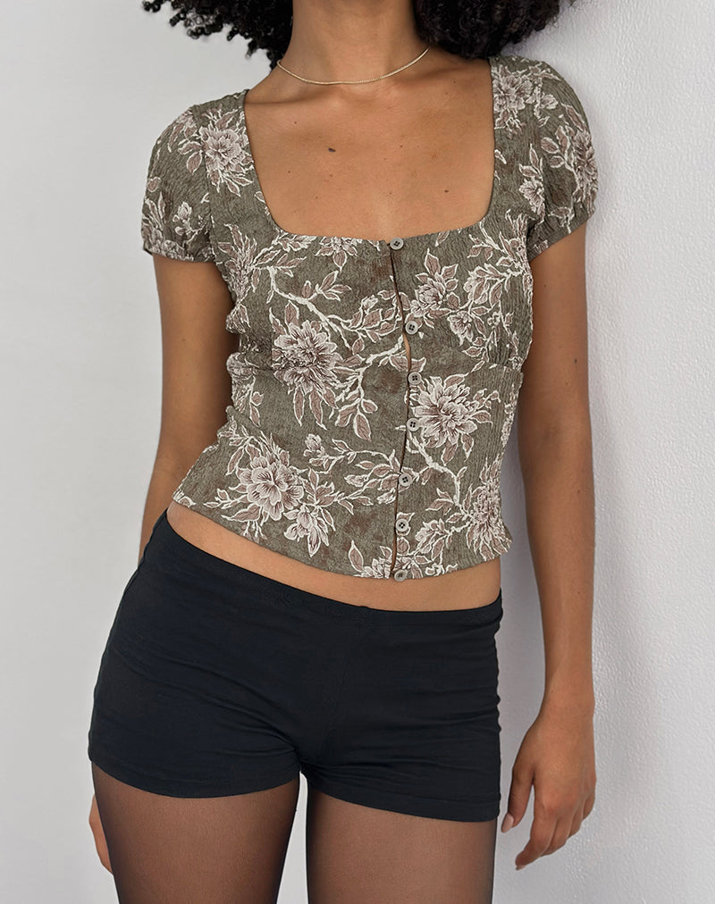 Immagine della blusa Yakova in tessuto floreale verde