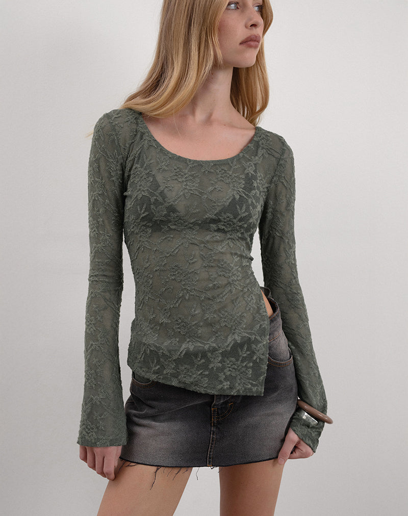 Top Yamari in maglia jacquard verde