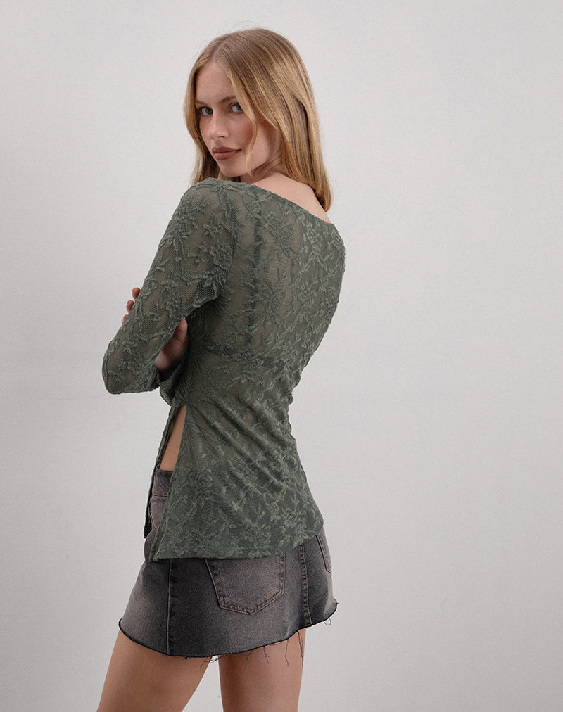 Immagine di Yamari Top in maglia jacquard verde