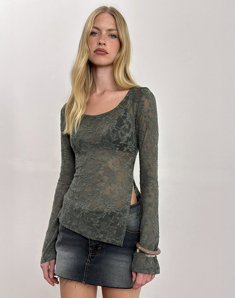Top Yamari in maglia jacquard verde