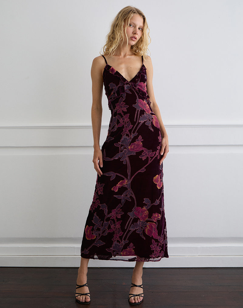 Immagine di Yamira Maxi Dress in Floral Devore Burgundy