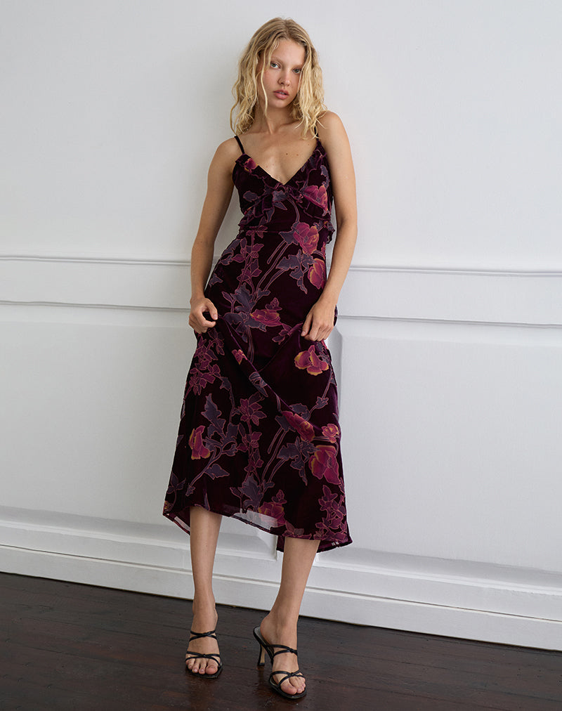 Immagine di Yamira Maxi Dress in Floral Devore Burgundy