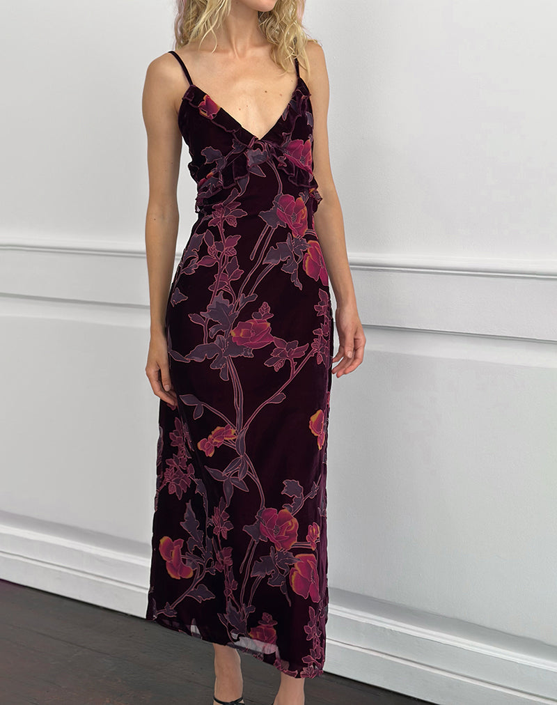 Immagine di Yamira Maxi Dress in Floral Devore Burgundy