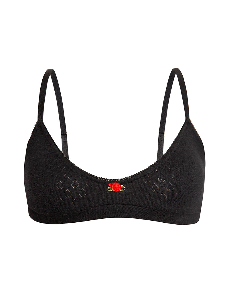 Immagine del reggiseno Yanas in pointelle nero con bordo a balze