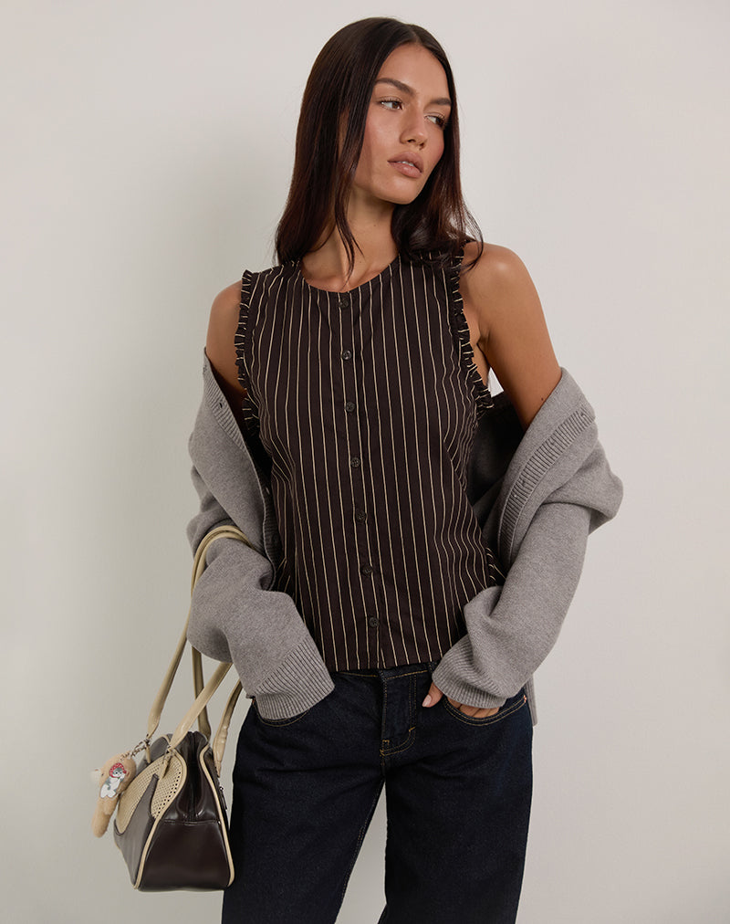 Immagine della blusa Yarala in mono gessato cioccolato