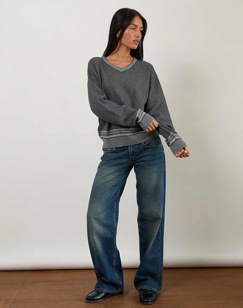 Immagine di Yarnia - Maglia a collo alto con scollo a V, colore antracite