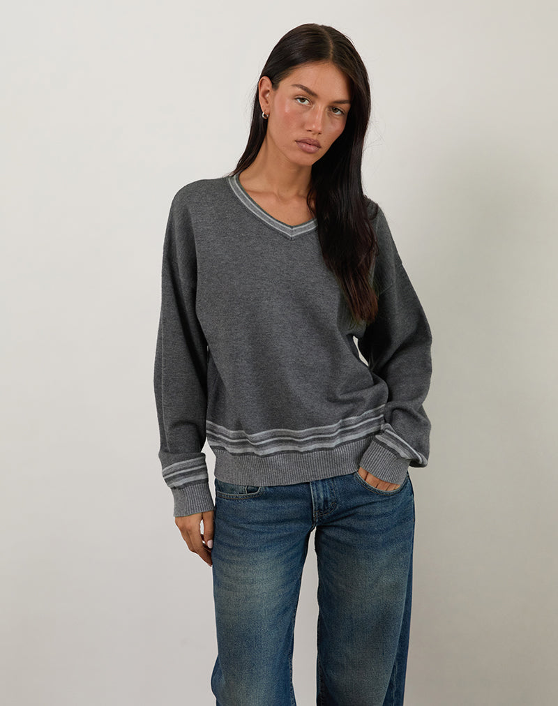 Yarnia - Maglia con scollo a V in antracite
