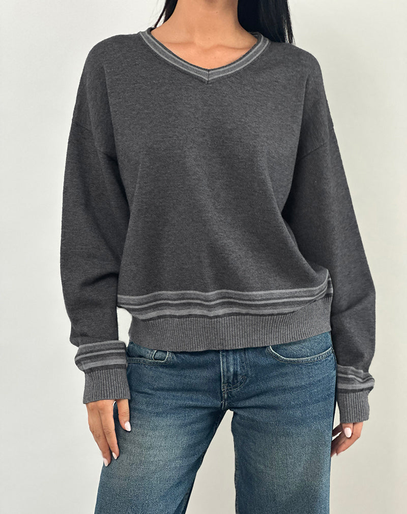Immagine di Yarnia - Maglia a collo alto con scollo a V, colore antracite