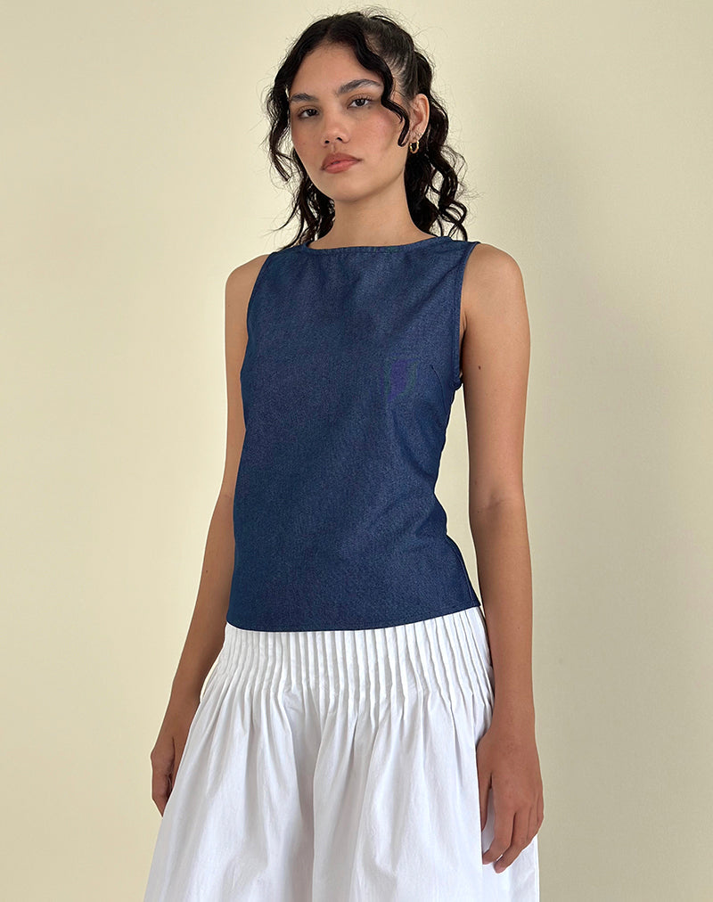 Top con cravatta Yashia in Denim Chambray Indigo