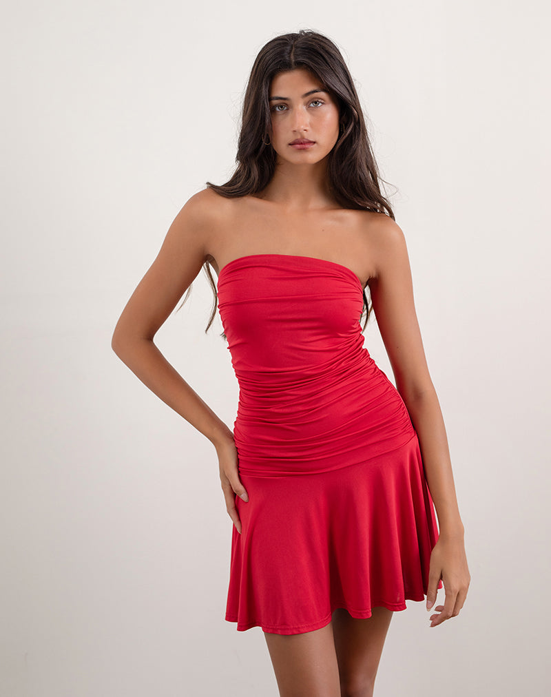 Miniabito a fascia Yasmin in rosso lucido