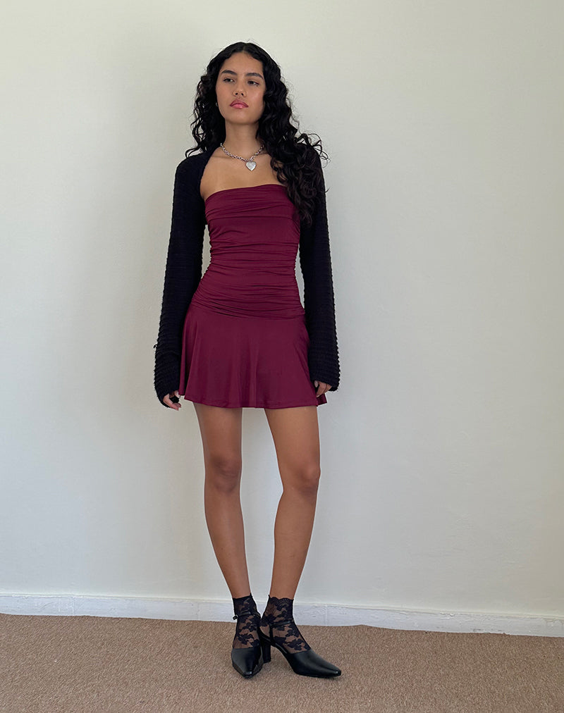 Immagine di Yasmin Bandeau Mini Slinky Dress in Burgundy