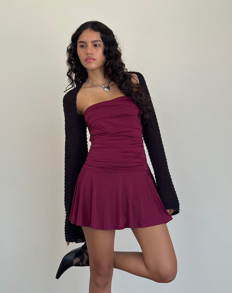 Immagine di Yasmin Bandeau Mini Slinky Dress in Burgundy