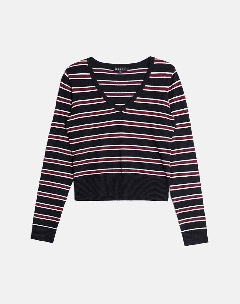 Immagine di Yasra Jumper in maglia a righe nero borgogna