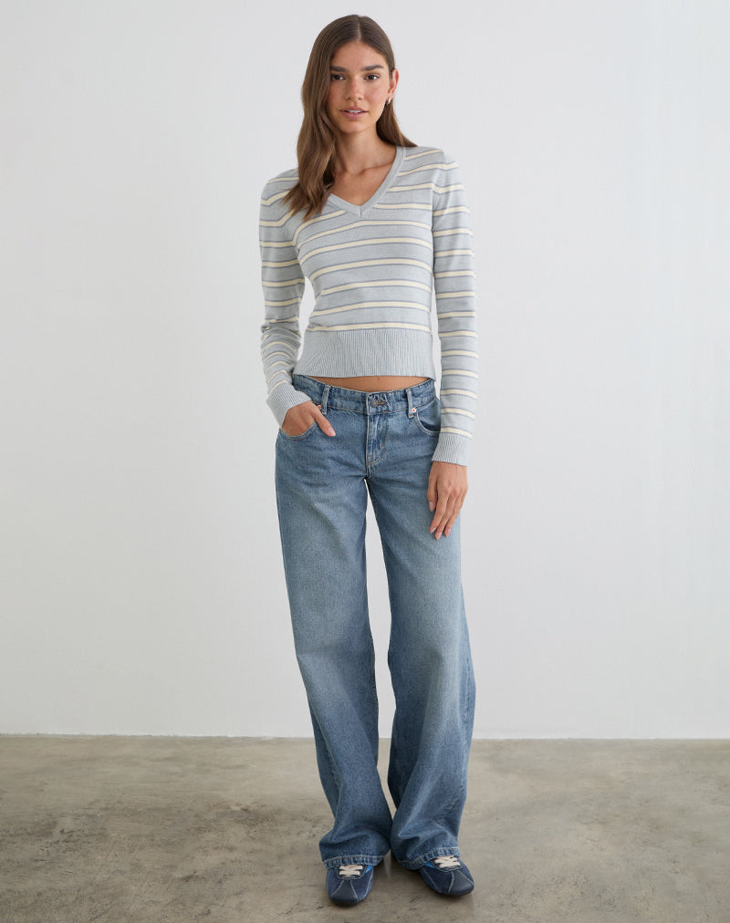 Maglione Yasra in maglia a righe grigio crema