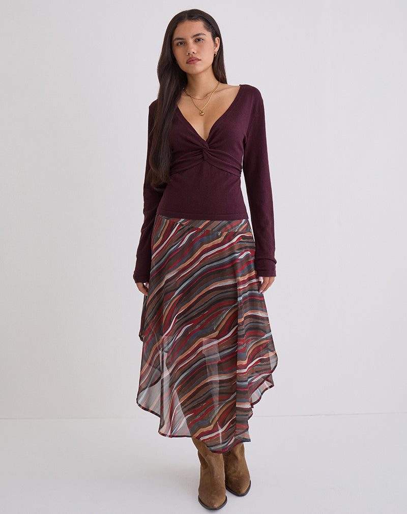 Yenari Long Sleeve Twist Top in Knit Plum