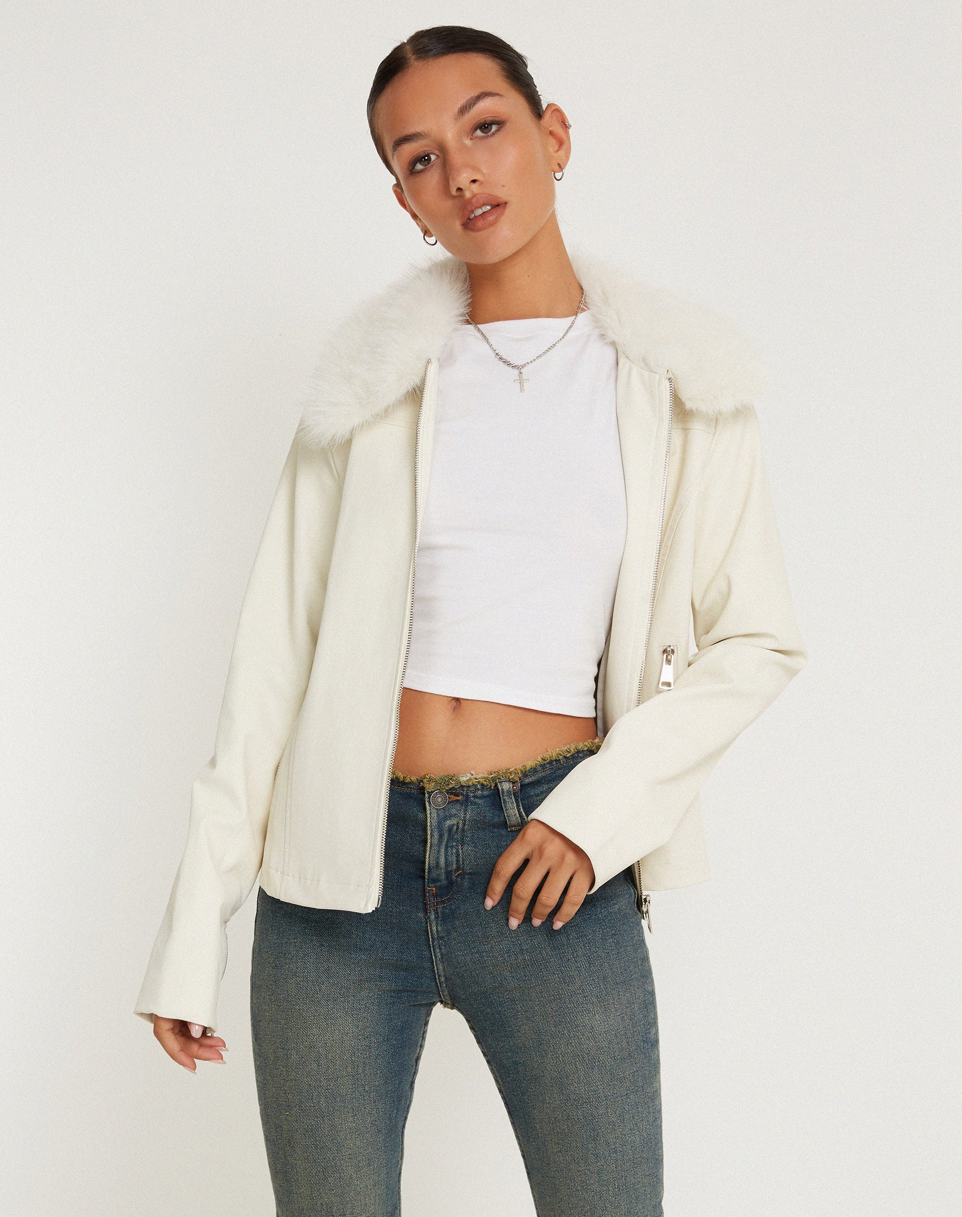 immagine di Yindo Zip Up Jacket in PU Bianco