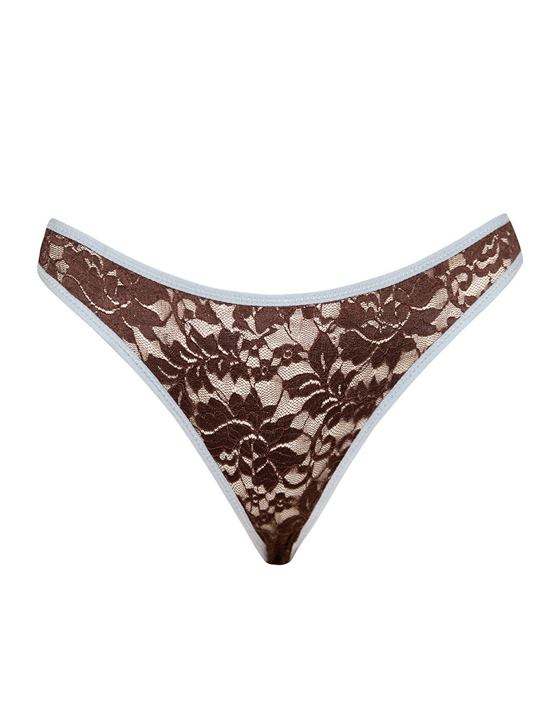 Immagine di Yinis Knickers in pizzo color cioccolato con bordatura blu