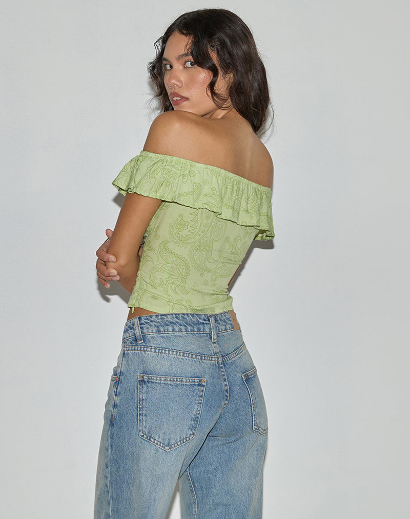 Immagine di Yokai Bardot Top in Retro Paisley Lime