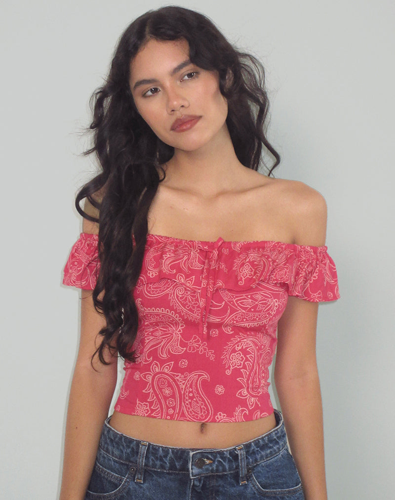 Immagine di Yokai Bardot Top in Retro Paisley Pink
