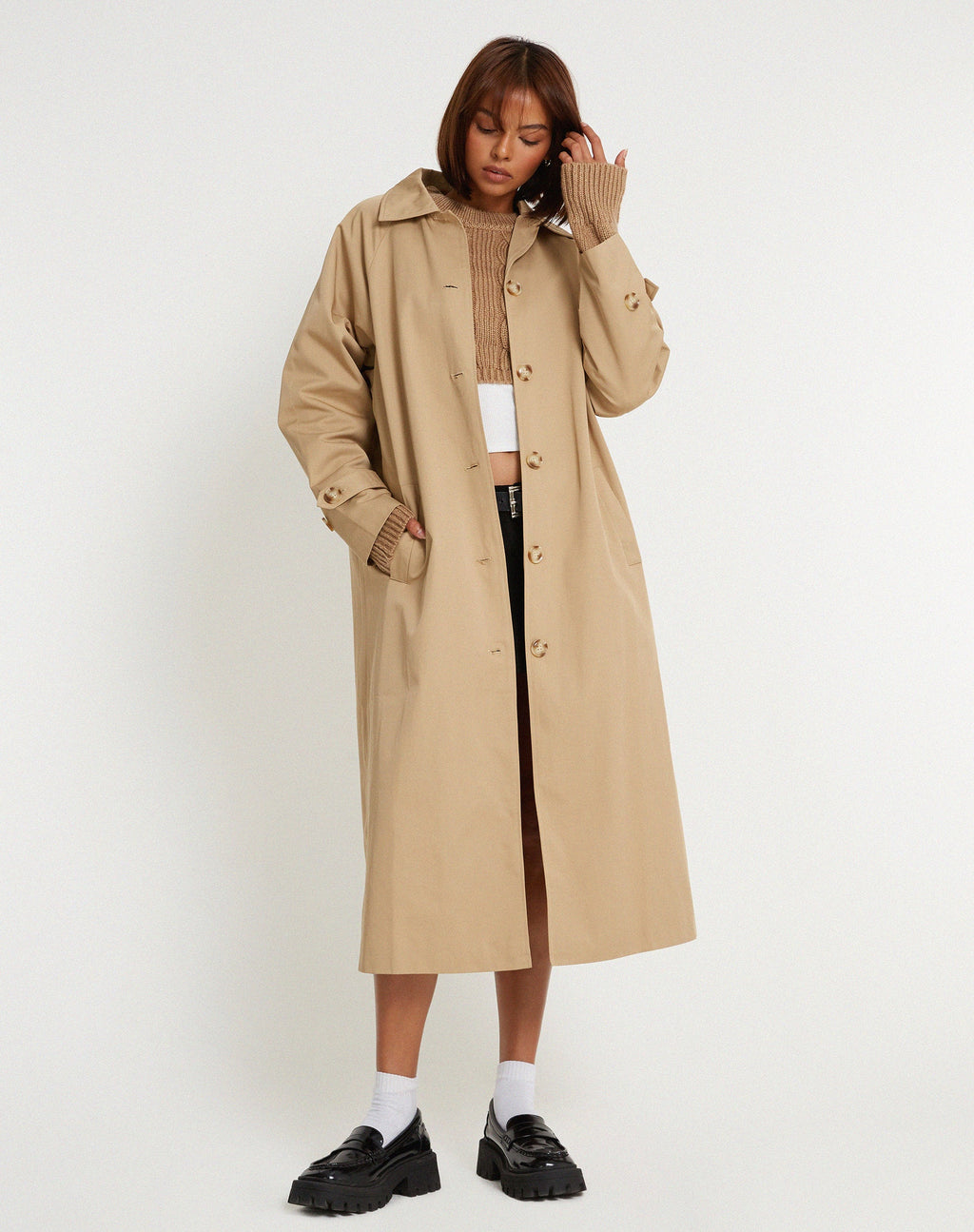 Trench Assa in tan con fodera a righe