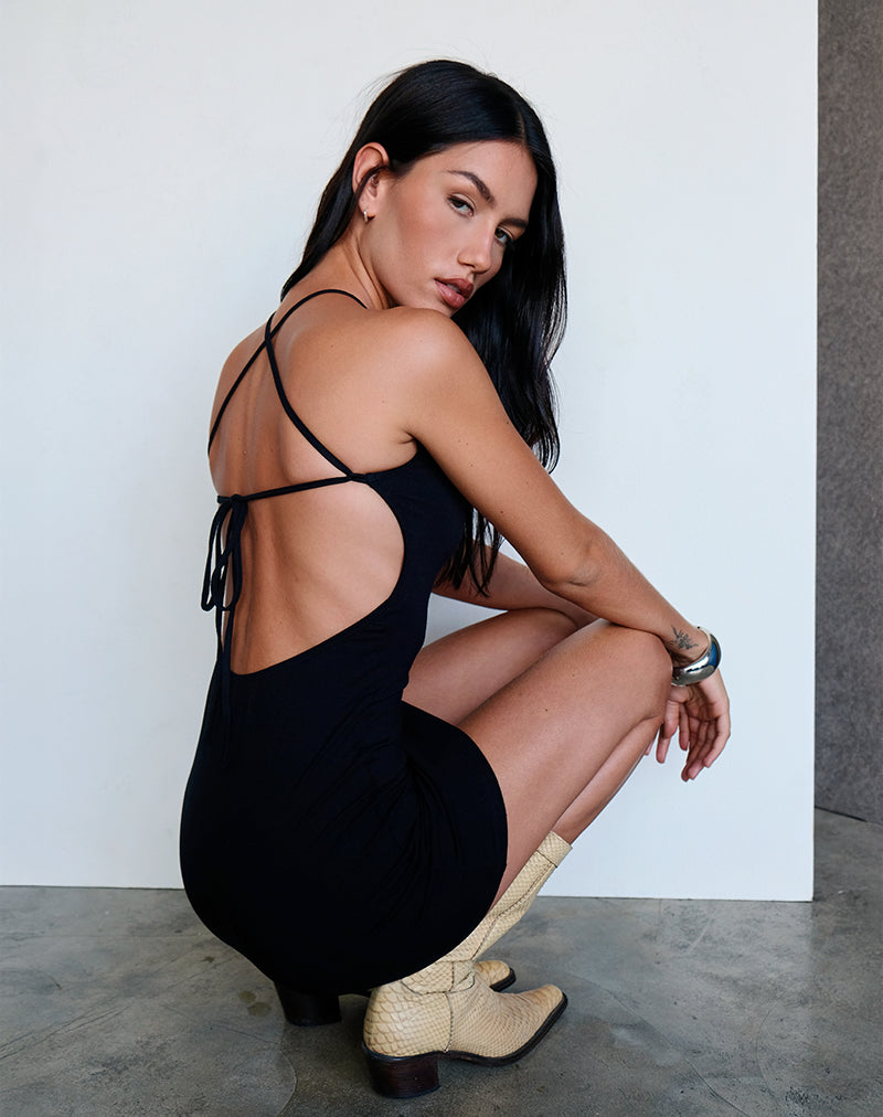 Immagine di Yorozu Mini Dress Tie Back in Black