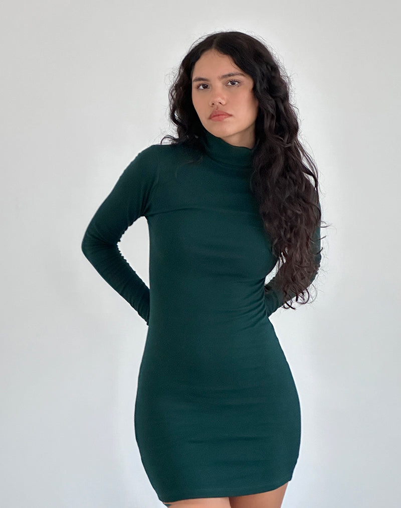 Immagine di Yrion Mini abito Bodycon con collo a tartaruga in verde bosco