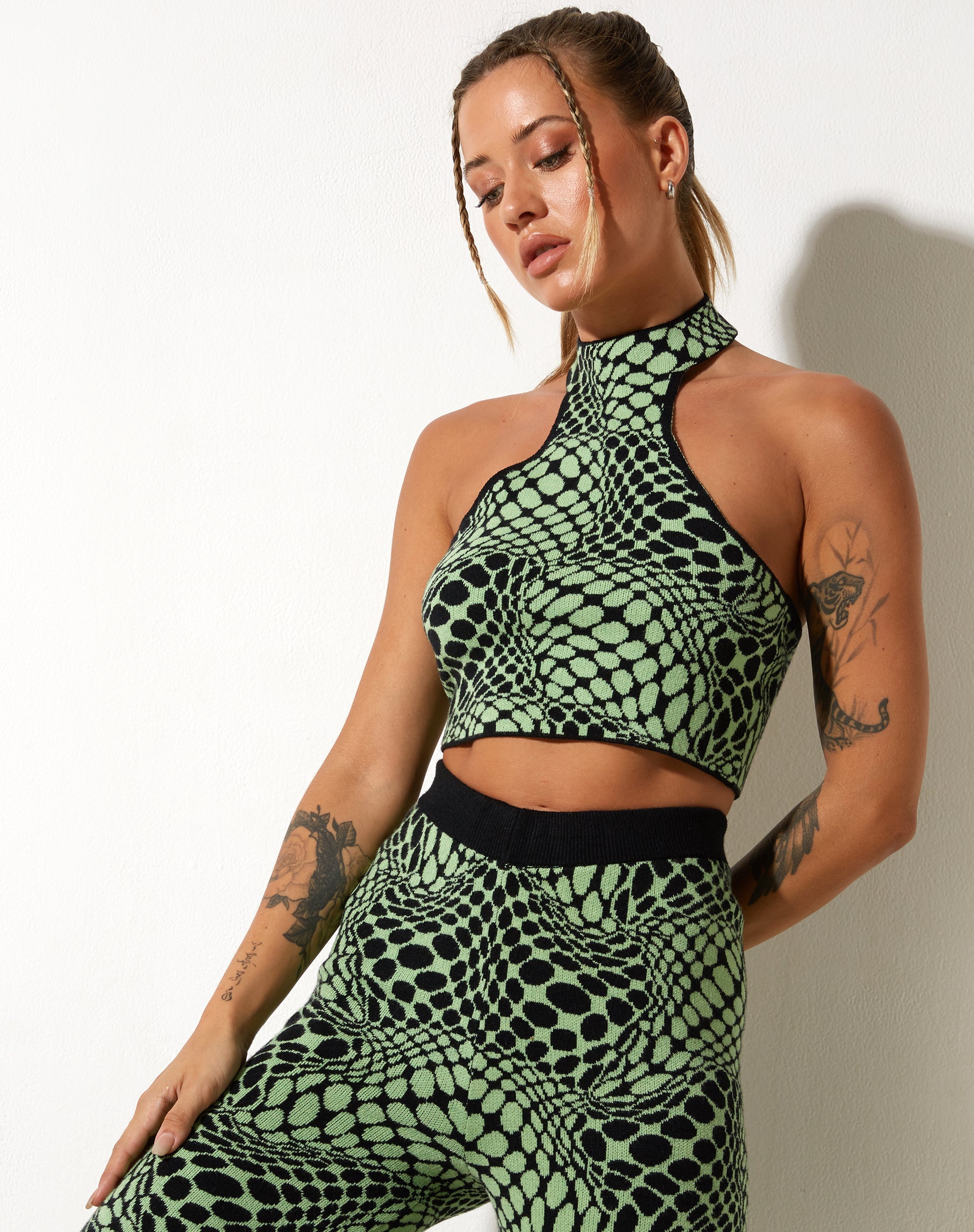 immagine di Molisa Crop Top in Geo Polka Verde Arcadian