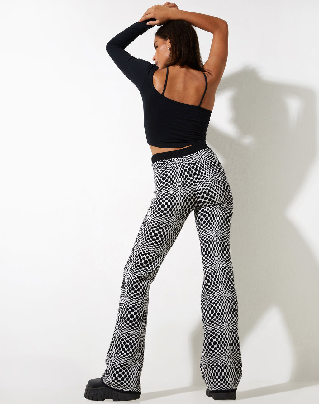 Pantalone Yuana in monocromo ottico quadrato bianco e nero