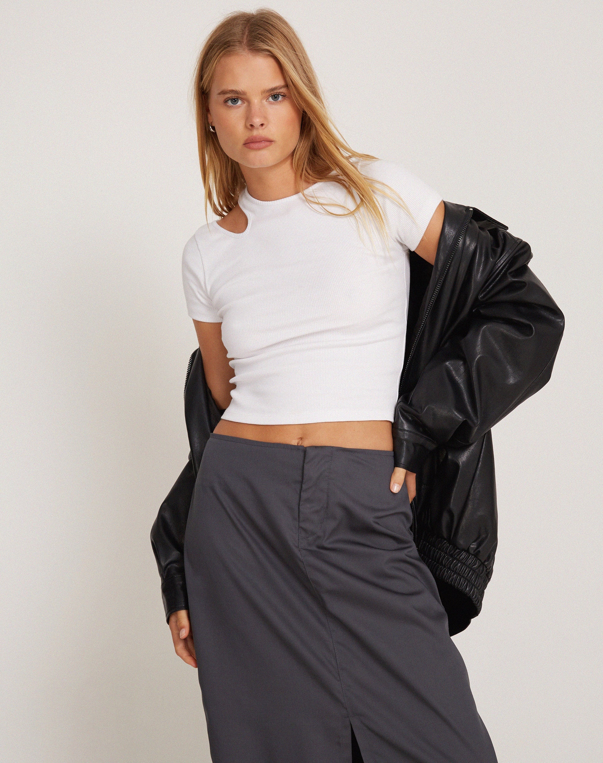 Immagine di Yuji Cutout Top a costine bianco
