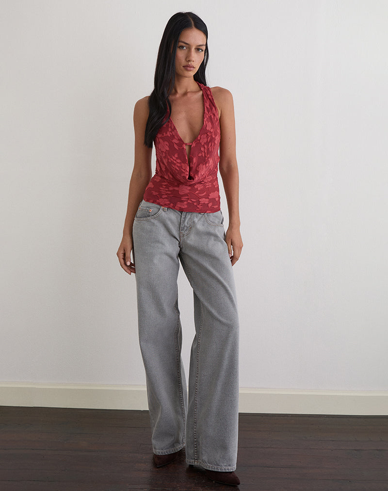 Immagine di Yukari Plunge Top in Burnout Mesh Rosso