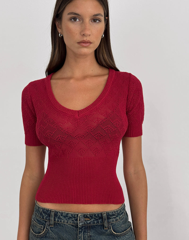 Immagine di Yura Top in maglia traforata rosso intenso