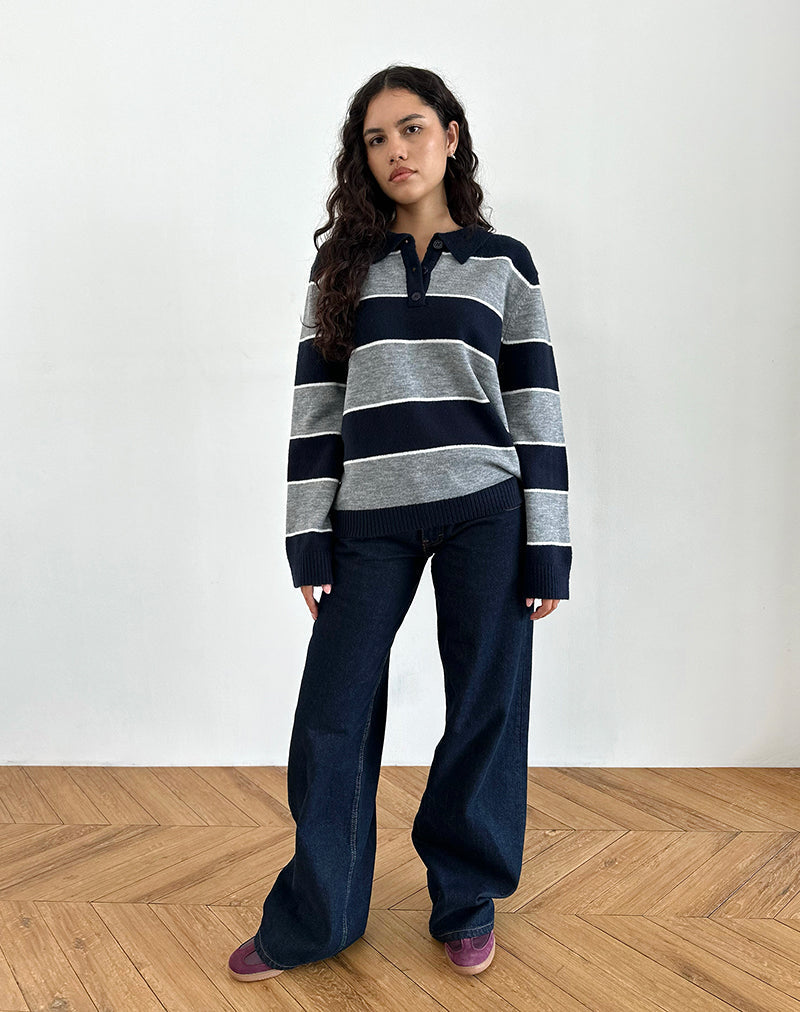 Immagine di Yusnada - Maglia da rugby oversize a righe grigie e marine