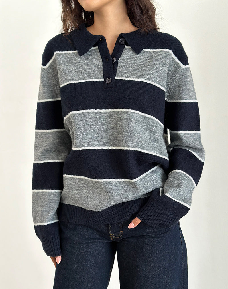 Immagine di Yusnada - Maglia da rugby oversize a righe grigie e marine