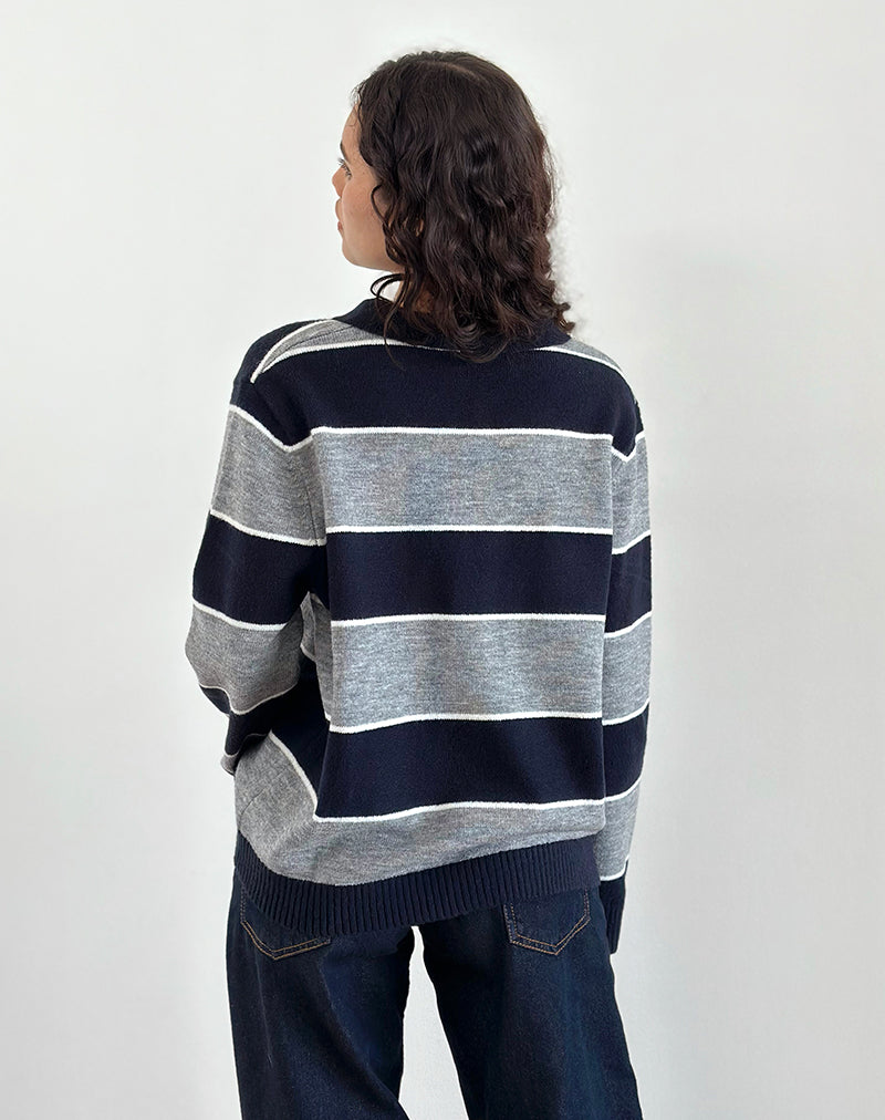 Immagine di Yusnada - Maglia da rugby oversize a righe grigie e marine