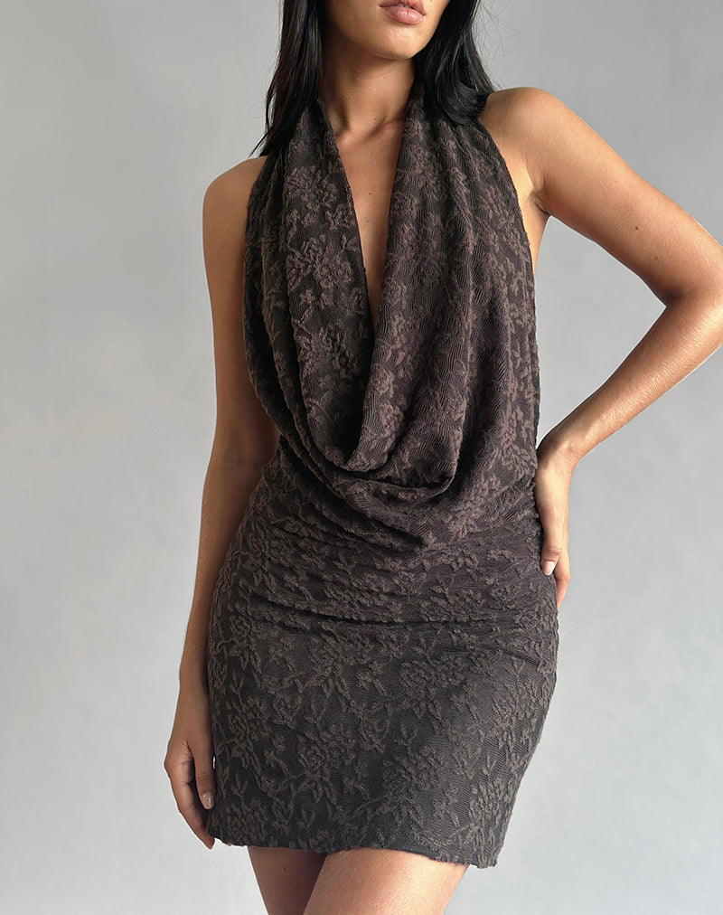 Immagine di Zari Mini abito con scollo a cappuccio in maglia jacquard marrone