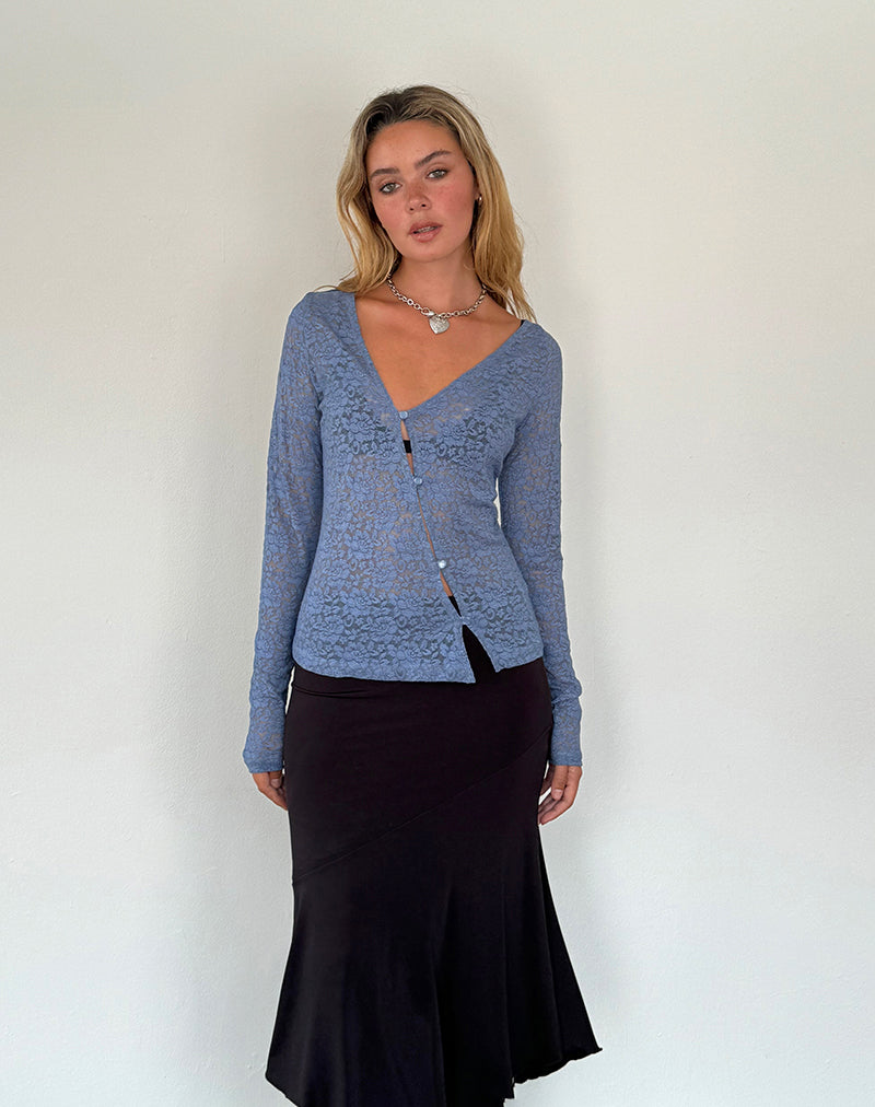 Immagine di Zatin Cardigan asimmetrico in pizzo blu chiaro di luna